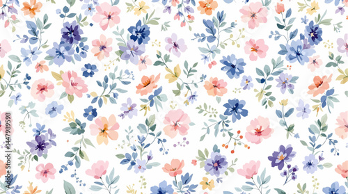 Floral seamless pattern, watercolor Color flowers

