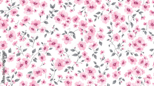 Floral seamless pattern, watercolor pink flowers
