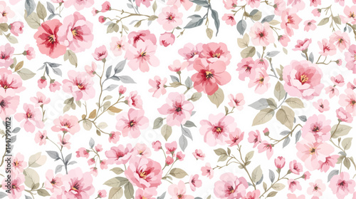 Floral seamless pattern, watercolor pink flowers
