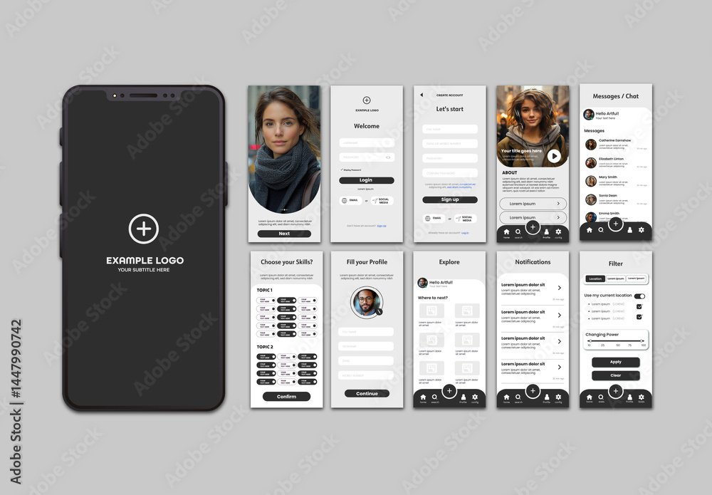 Gray Generic User Experience Mobile Interface Screens Stock Template ...