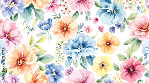 floral seamless pattern, watercolor flowers
