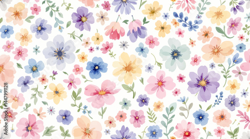 Beautiful seamless pattern with watercolor gentle color flowers