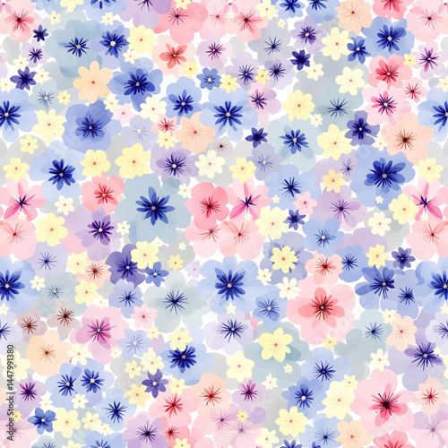 Beautiful seamless pattern with watercolor gentle color flowers