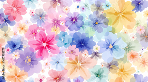 Beautiful seamless pattern with watercolor gentle color flowers