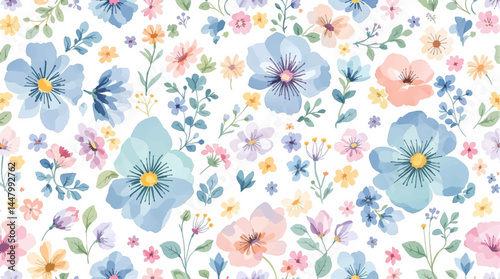 floral seamless pattern, watercolor flowers

