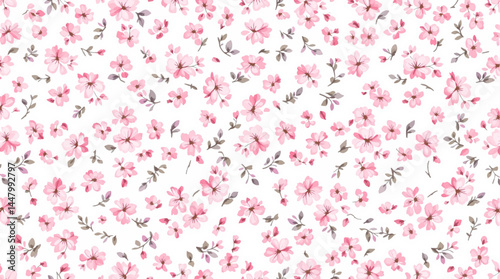 Floral seamless pattern, watercolor pink flowers
