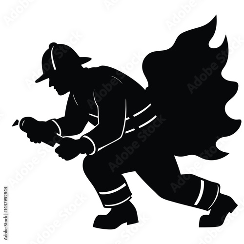 Brave Firefighter Silhouette  Fighting Blaze