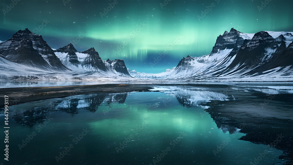 Naklejka premium Aurora lake a frozen paradise