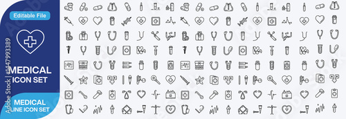 Medical Icons set. Vector illustration in modern thin line style of general medical icons: hospital, doctor, medicine and pharmacology, tests, etc