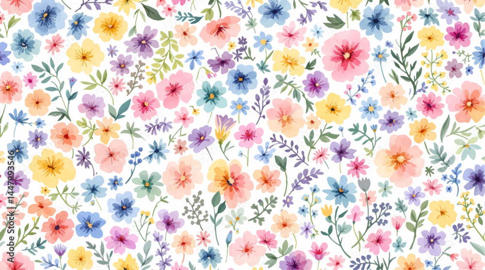Floral seamless pattern, watercolor flowers

