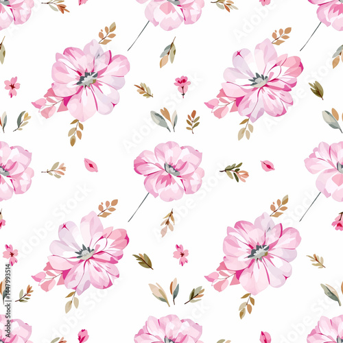 Floral seamless pattern, watercolor flowers
