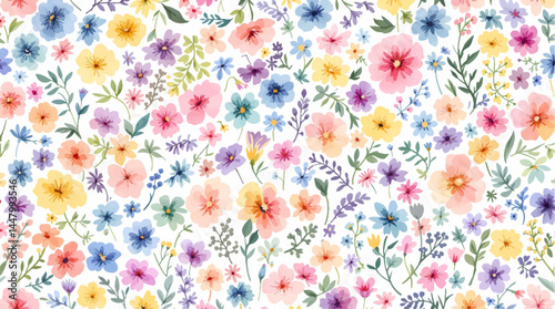 Floral seamless pattern, watercolor flowers
