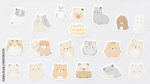 Chappy Chubby's stickers: A collection of adorable, cartoonish hamster stickers, perfect for adding a touch of whimsy and charm to any project or design.