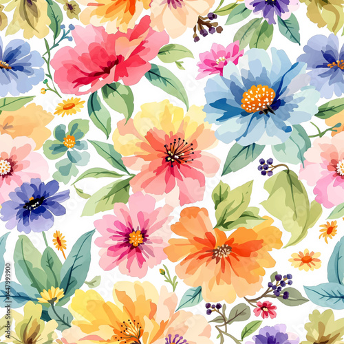 Floral seamless pattern, watercolor flowers
