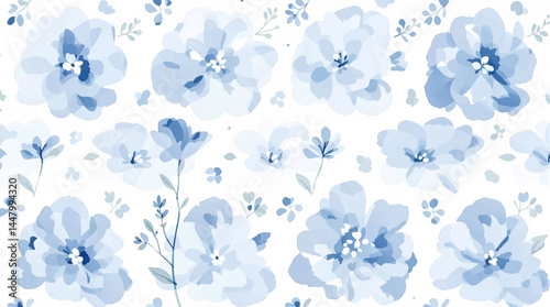 Beautiful seamless pattern with watercolor gentle blue flowers