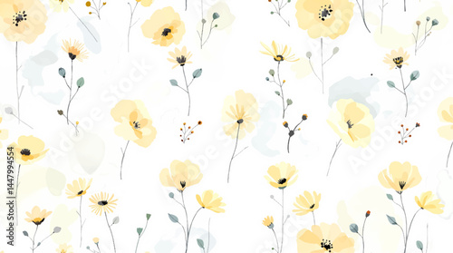 Floral seamless pattern, watercolor flowers
