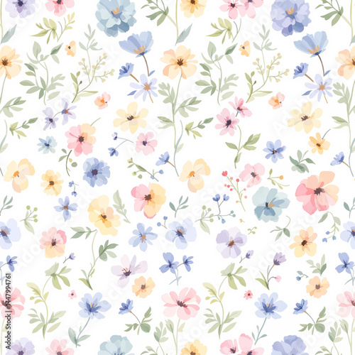 Floral seamless pattern, watercolor flowers
