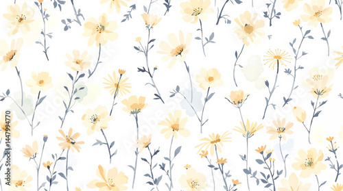 Floral seamless pattern, watercolor flowers
