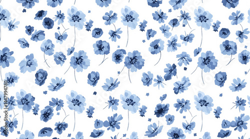 Beautiful seamless pattern with watercolor gentle blue flowers