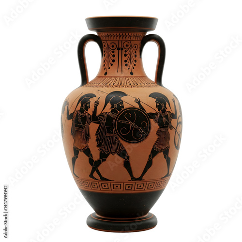 Greek terracotta amphora vase isolated against a white background