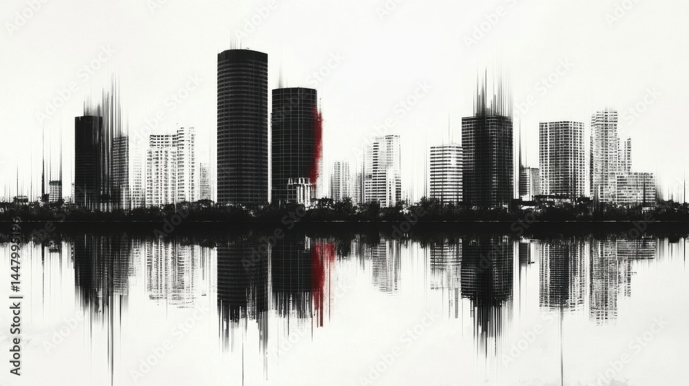 Cityscape Poster in Risograph & Glitch Style Monochrome Colors: Urban Aesthetic Art for Design and Printing Projects Cityscape Poster in Risograph & Glitch Style Monochrome Colors: Urban Aesthetic Art for Design and Printing Projects