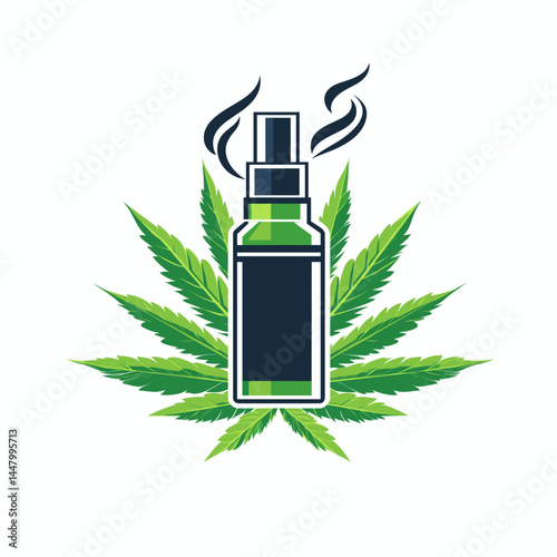 Cannabis oil dropper surrounded by green leaves.