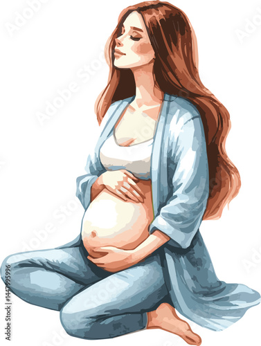 A watercolor vector illustration of a pregnant woman
