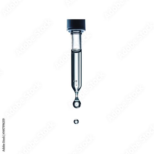 Dropper Bottle with Falling Drops of Liquid, Close-up Macro Shot