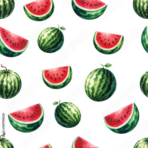 Vector seamless pattern wit realistic watercollor watermelons