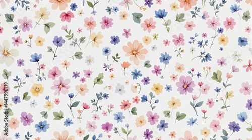 Seamless watercolor flowers pattern