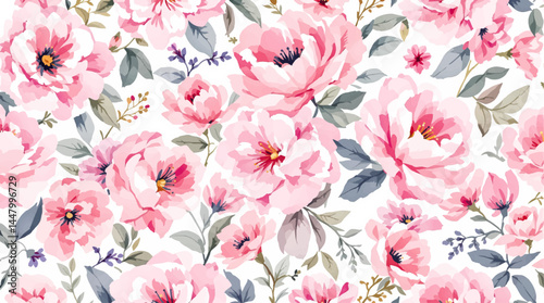 Seamless watercolor flowers pattern