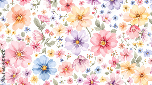 Seamless watercolor flowers pattern