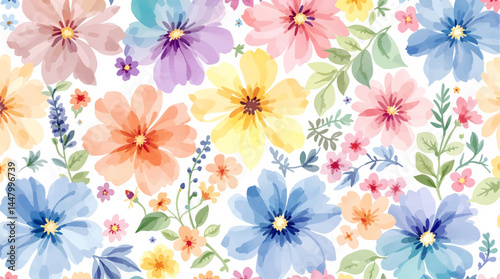 Seamless watercolor flowers pattern