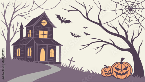 halloween background with pumpkin and bats