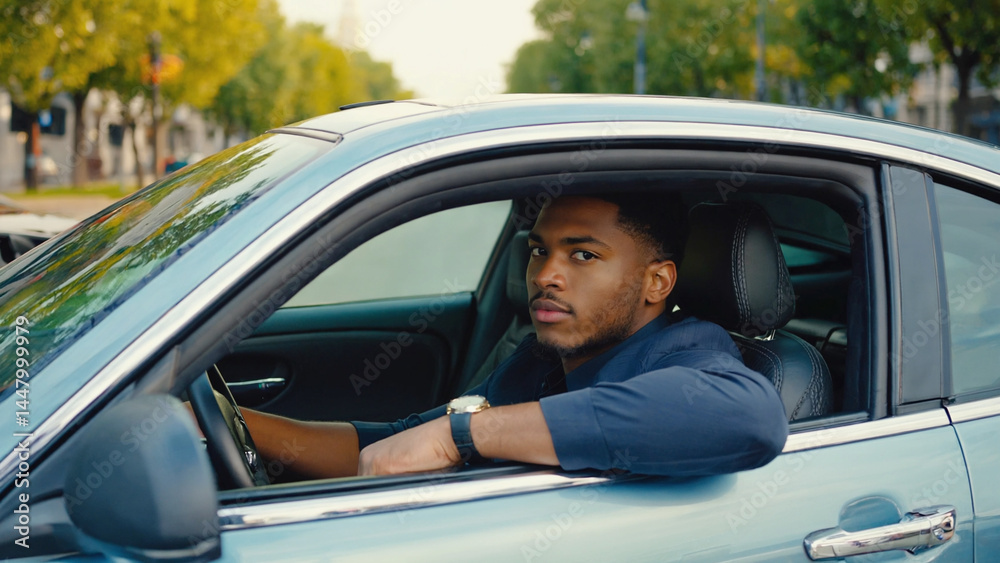 A person sits in a car, gazing out the window A person sits in a car, gazing out the window