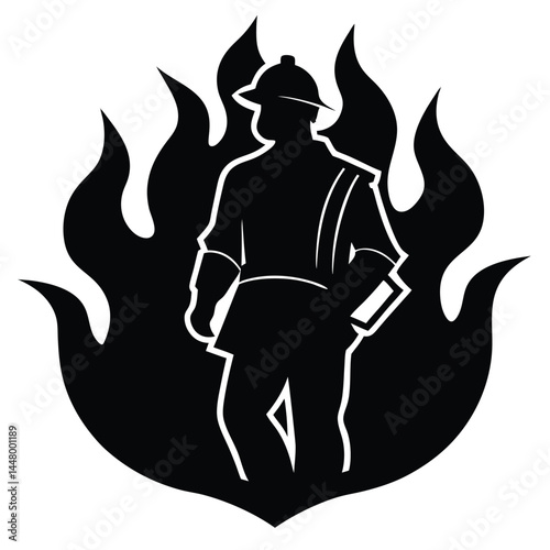 Brave Firefighter Silhouette in Fiery Inferno