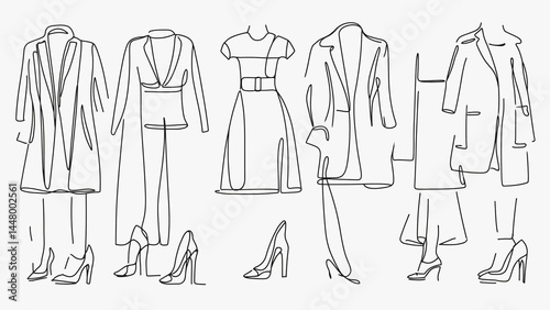 Illustration of various women's clothing and shoes styles