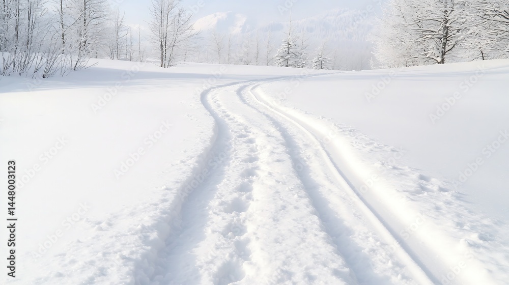 Bicycle Tracks in Untouched Snow Trail Bicycle Tracks in Untouched Snow Trail