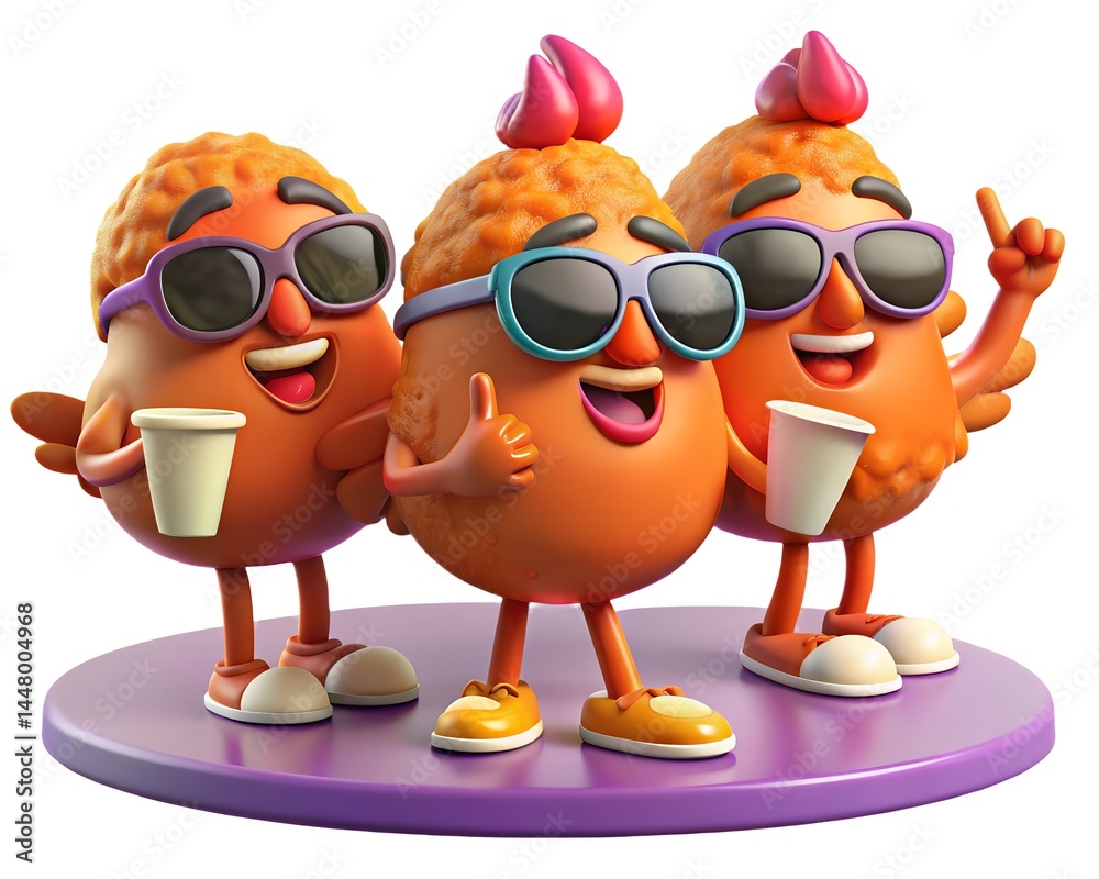 Cute 3d illustration features a cup with coffee and a separate cup, a fun character icon Cute 3d illustration features a cup with coffee and a separate cup, a fun character icon