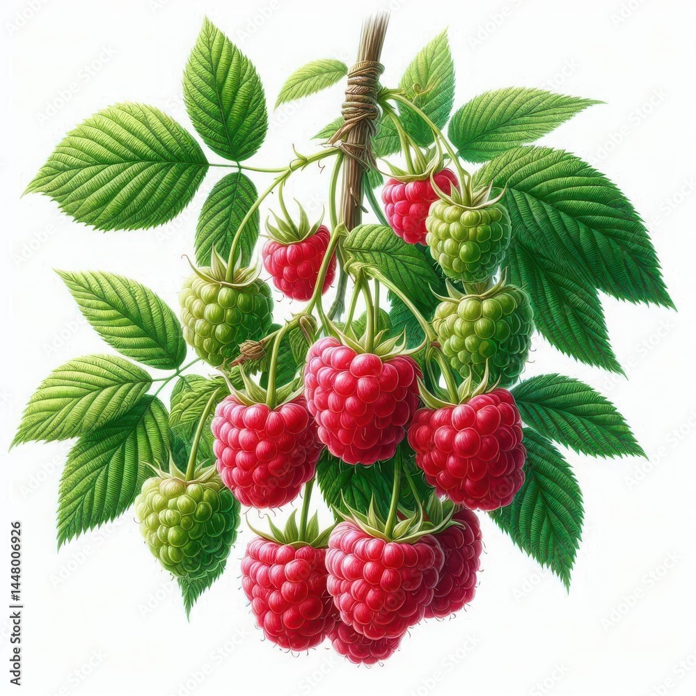 Roseberry fruit Tree Branch with Ripe Fruits and Leaves Isolated on a White Background Roseberry fruit Tree Branch with Ripe Fruits and Leaves Isolated on a White Background