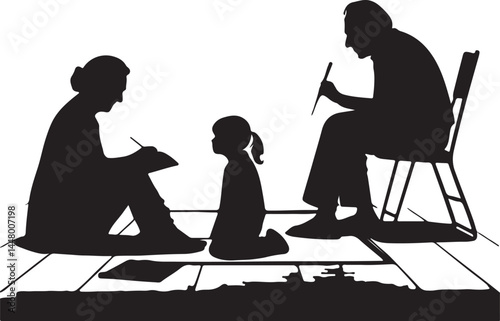 Silhouette Family Scene – Generational Teaching and Learning Moment