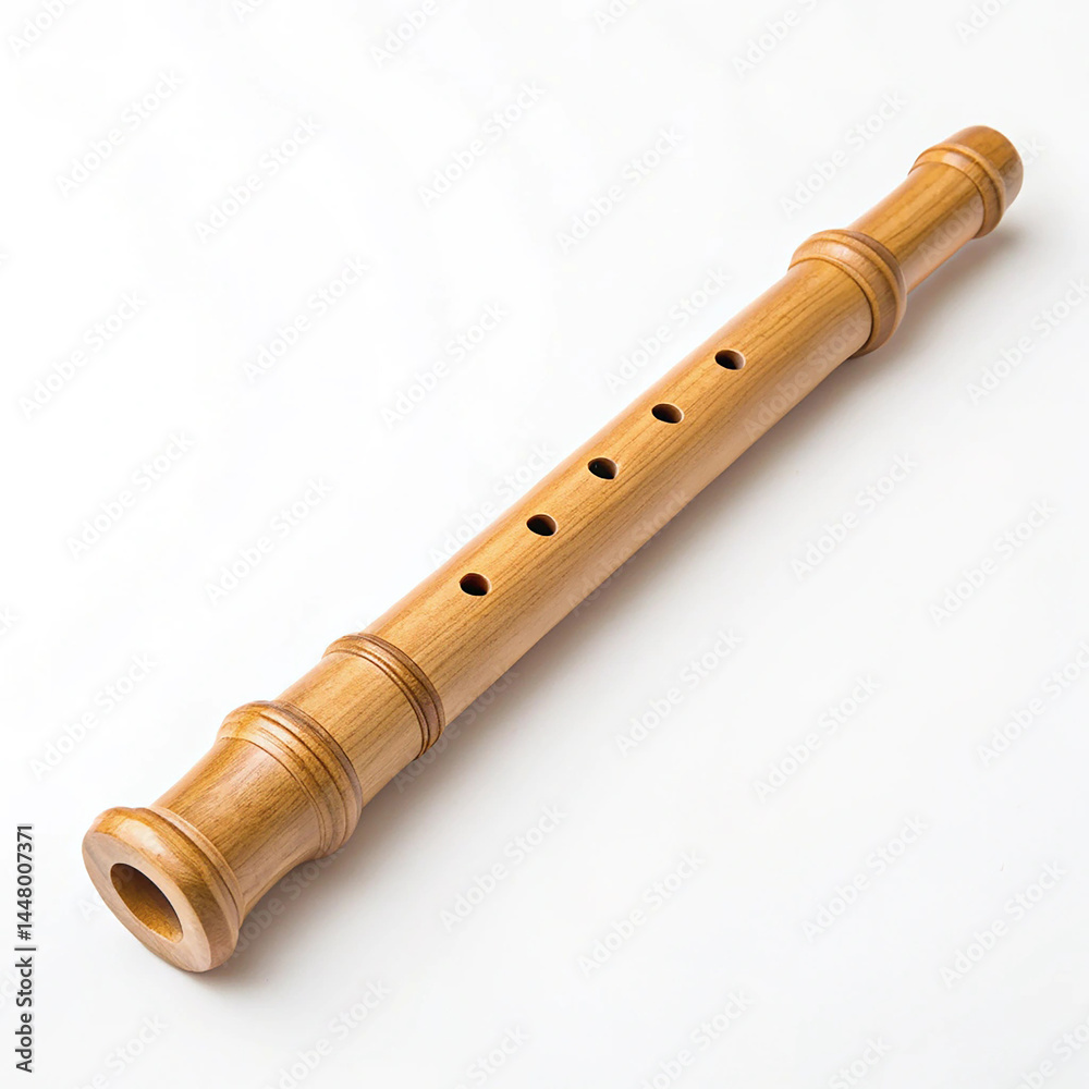Naklejka premium Wooden recorder on white background