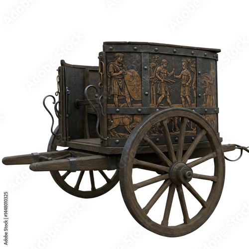 Ancient Roman Chariot Wars are made of wood and iron on a white background