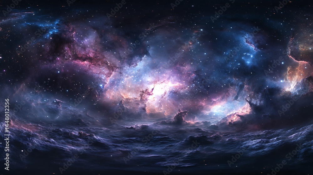 Fototapeta premium Fantasy galaxy background. Glowing universe with bright stars. Fantasy milky way. Futuristic night sky deep space wallpaper.