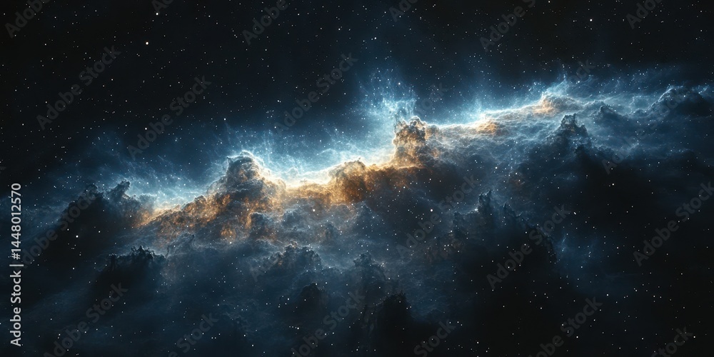 Obraz premium Vibrant cosmic clouds illuminated by starlight in a breathtaking nebula