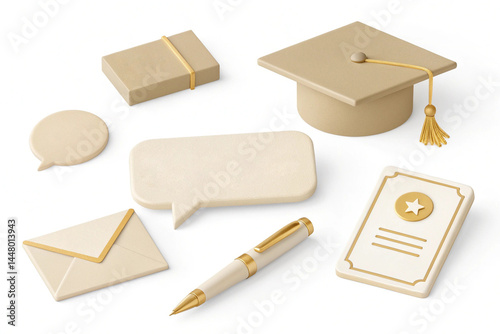 Elegant Gold & Beige Stationery with Graduation Cap