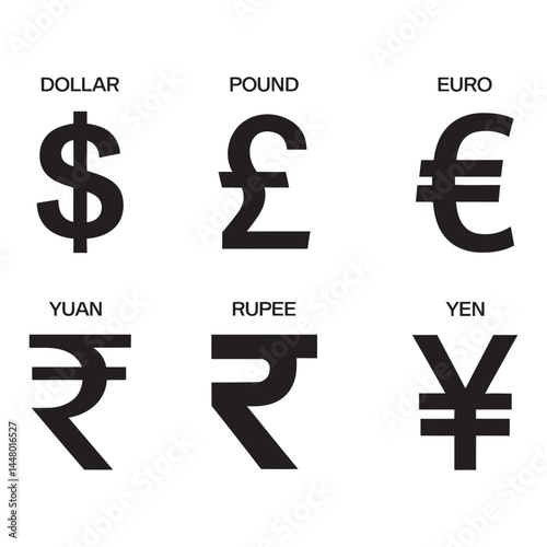 Global Currency Vector Icon Set, Various Global Currency Icons. Financial Symbols for Different Currencies