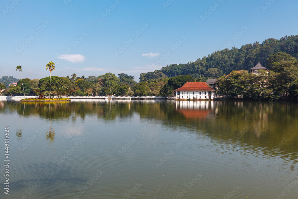 Fototapeta premium Exterior of the old royal bath house along the Kandy lake in Kandy, Sri Lanka, Asia