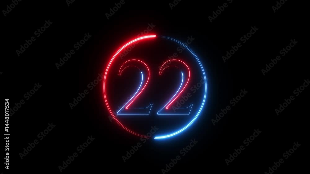 neon text 22 number countdown icon. neon text 22 number countdown icon.