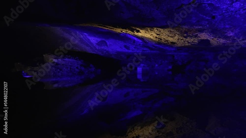 Interior Salt Mine in Hallstatt, Austria. Mountain limestone caves, Hallstatt, Austria. Interior of cave.  Travel concept. The oldest salt mine in the world. 